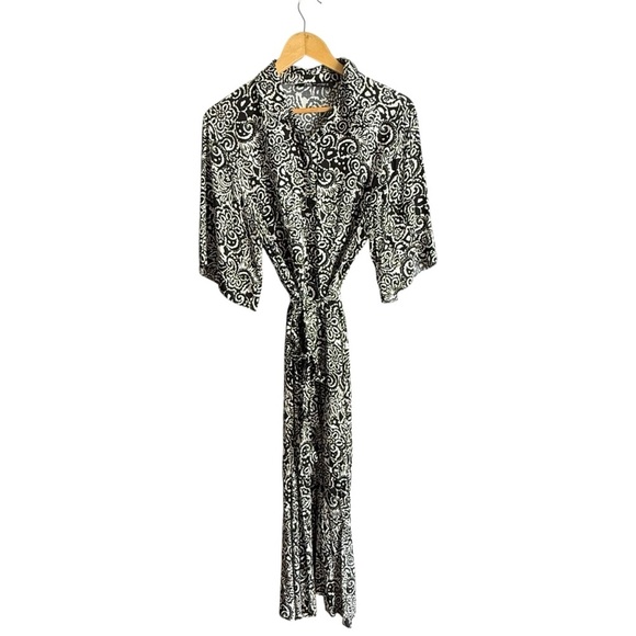 Zara Black White Printed Button Down Shirt Midi Dress V-Neck Lapel Collar Large - Picture 7 of 11